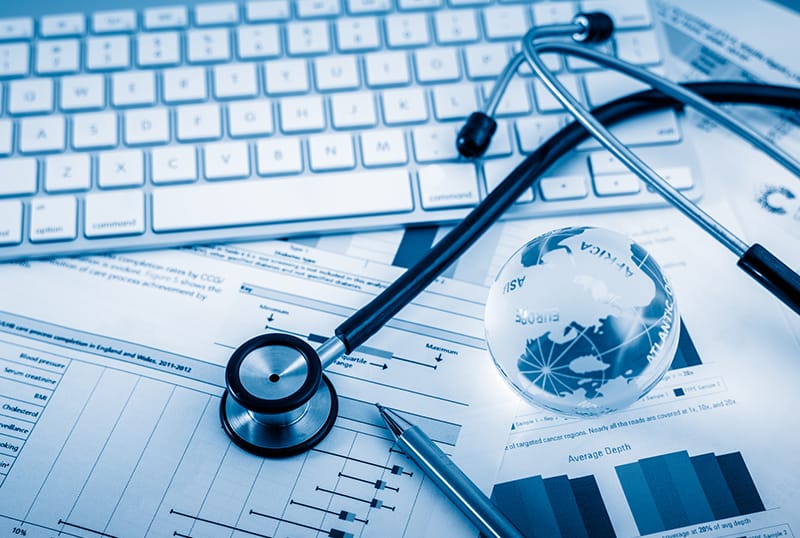 Stethoscope and keyboard